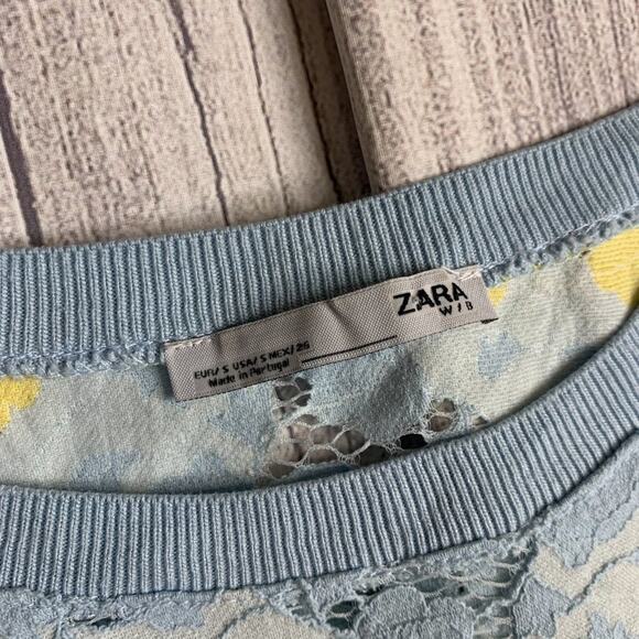 Zara Blue & Yellow Lace Blouse Size Small - Picture 2 of 7